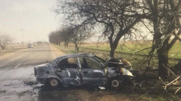 В Крыму водитель легковушки врезался в дерево и сгорел