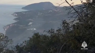 Авиация МЧС России продолжает тушить пожар в лесу под Алуштой утром