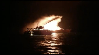 Турецкий корабль загорелся в Азовском море