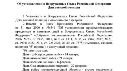 Владимир Путин подписал указ об установлении в России Дня военной полиции 