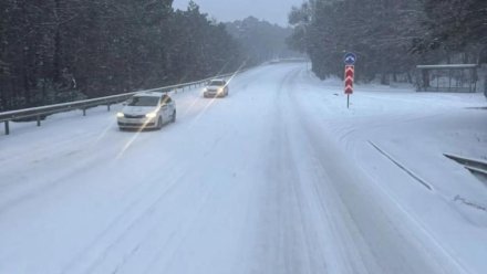 Дорожники очищают участок трассы Ялта — Севастополь от снега 