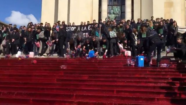 Ступени парижского дворца залили 300 литров крови