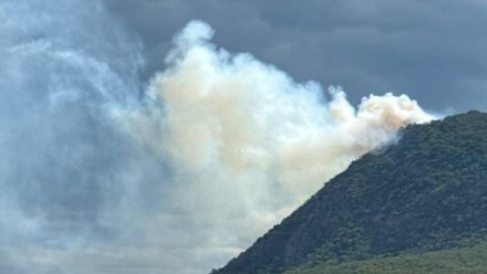 В районе горы Кастель под Алуштой горит сухая трава на площади 1 гектар